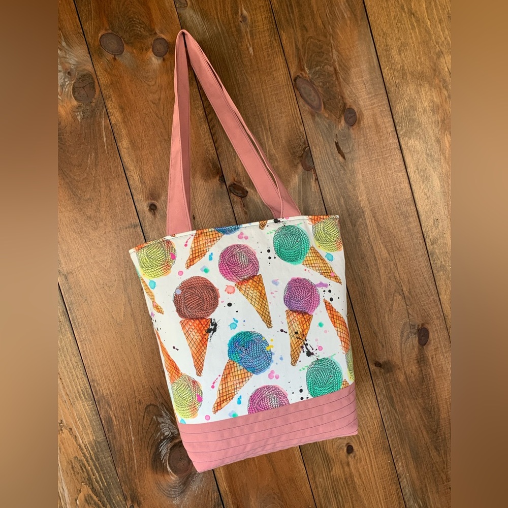 Yarn ice cream cone tote bag